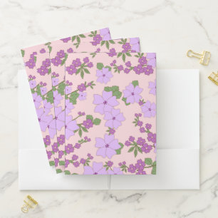 Purple Flowers, Floral Pattern, Pattern Of Flowers Pocket Folder