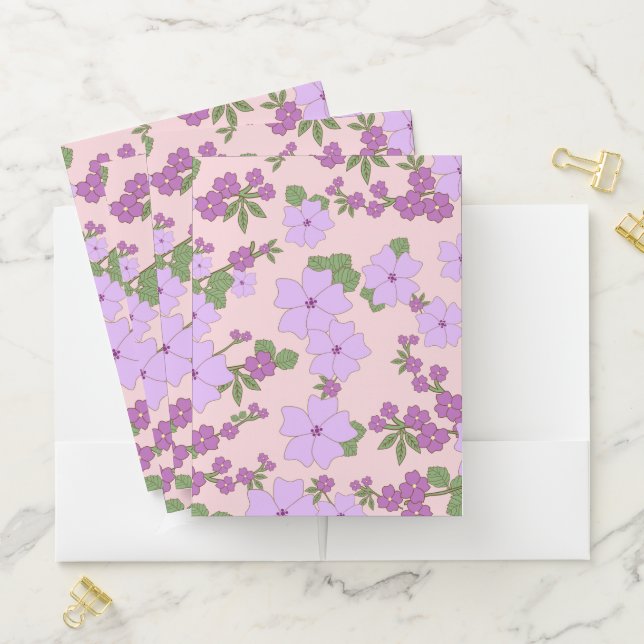 Purple Flowers, Floral Pattern, Pattern Of Flowers Pocket Folder (In Situ)