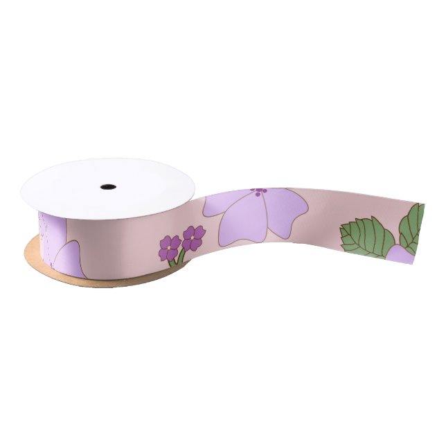 Purple Flowers, Floral Pattern, Pattern Of Flowers Satin Ribbon (Spool)