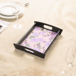 Purple Flowers, Floral Pattern, Pattern Of Flowers Serving Tray