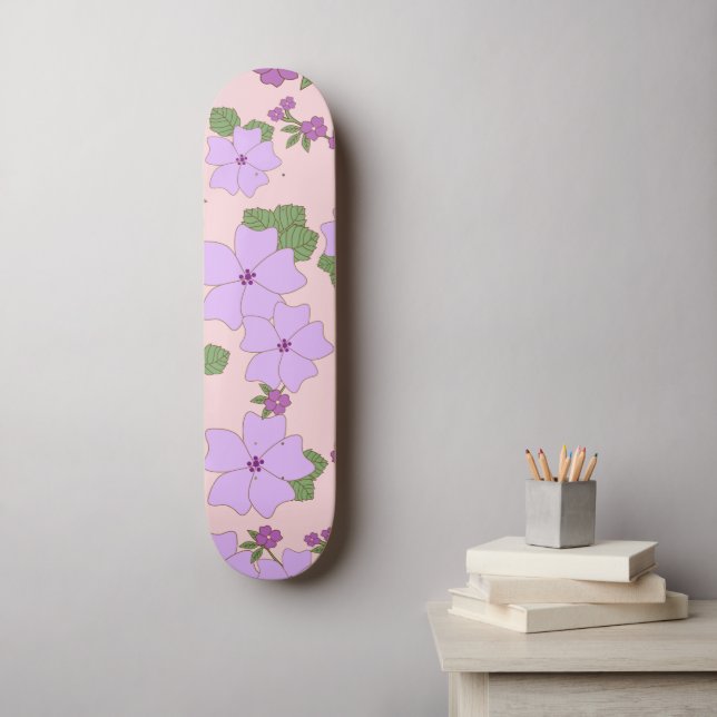 Purple Flowers, Floral Pattern, Pattern Of Flowers Skateboard (Wall Art)