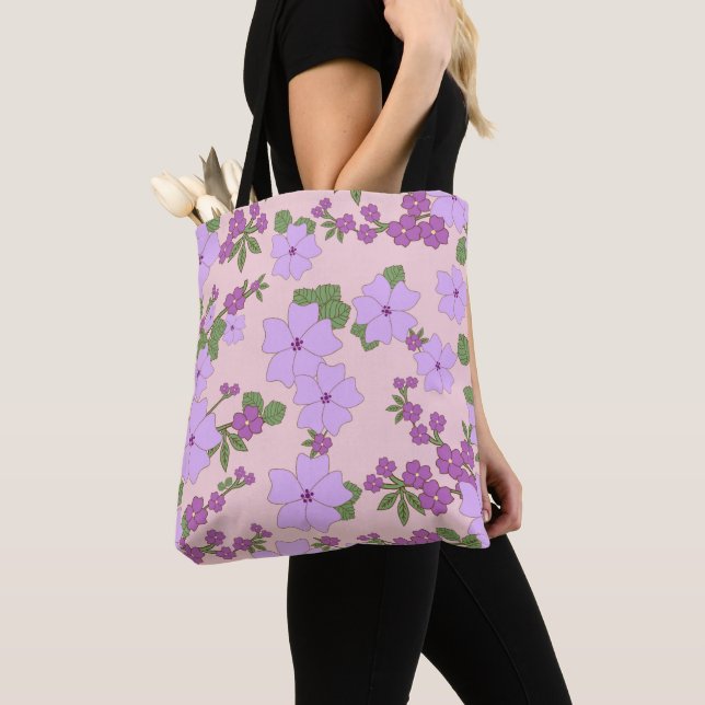 Purple Flowers, Floral Pattern, Pattern Of Flowers Tote Bag (Close Up)