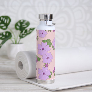 Purple Flowers, Floral Pattern, Pattern Of Flowers Water Bottle