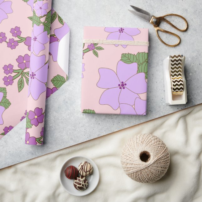 Purple Flowers, Floral Pattern, Pattern Of Flowers Wrapping Paper (Crafts)