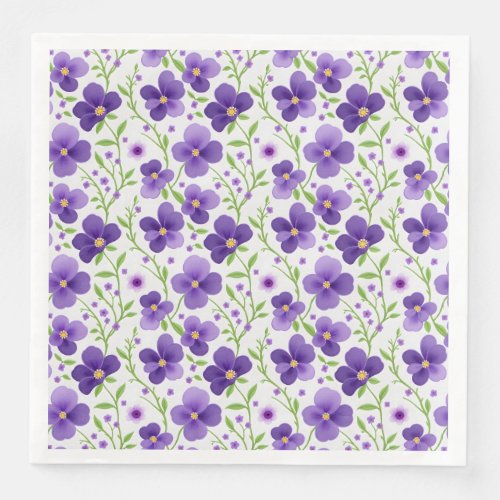 Purple Flowers Floral Seamless Pattern Paper Dinner Napkins