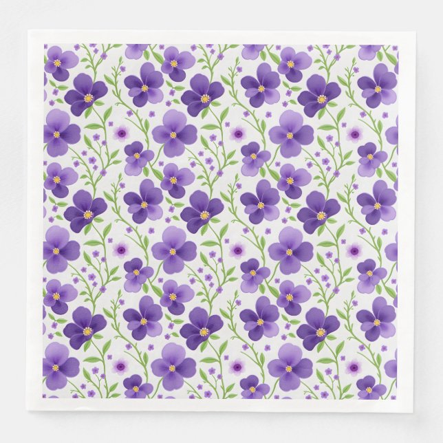 Purple Flowers Floral Seamless Pattern Paper Dinner Napkins (Front)