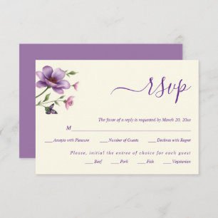 Purple flowers floral spring wedding RSVP card