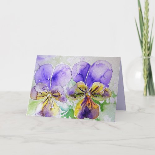 Purple Flowers Floral Viola Watercolor Art Card
