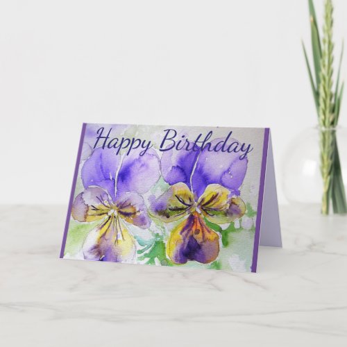 Purple Flowers Floral Watercolor Birthday Card