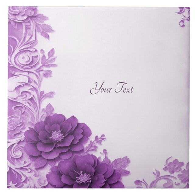 Purple Flowers Flourish Ceramic Tile (Front)