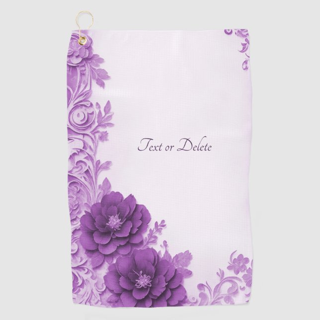 Purple Flowers Flourish Golf Towel (Front)