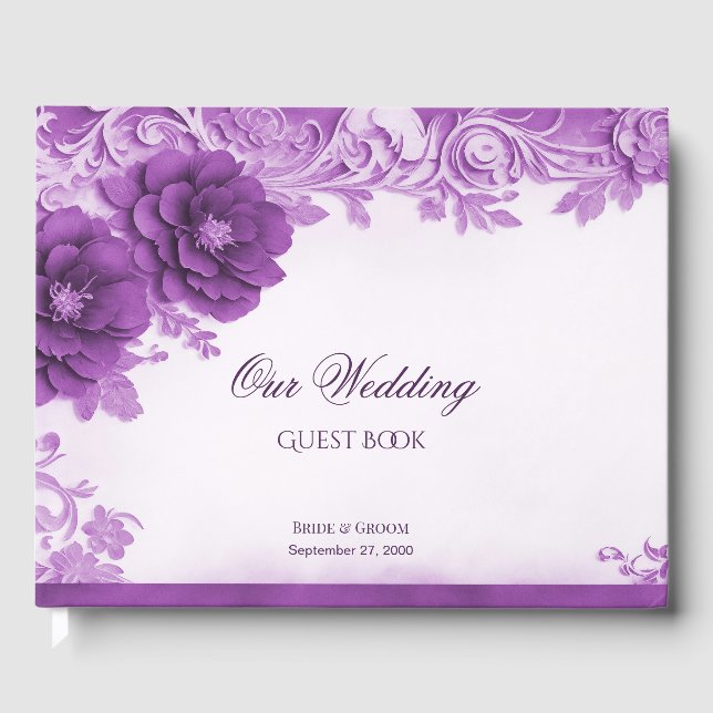 Purple Flowers Flourish Guest Book (Front)