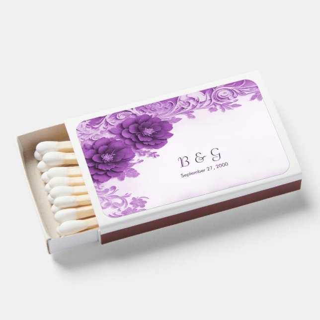 Purple Flowers Flourish Matchboxes (Front Open)