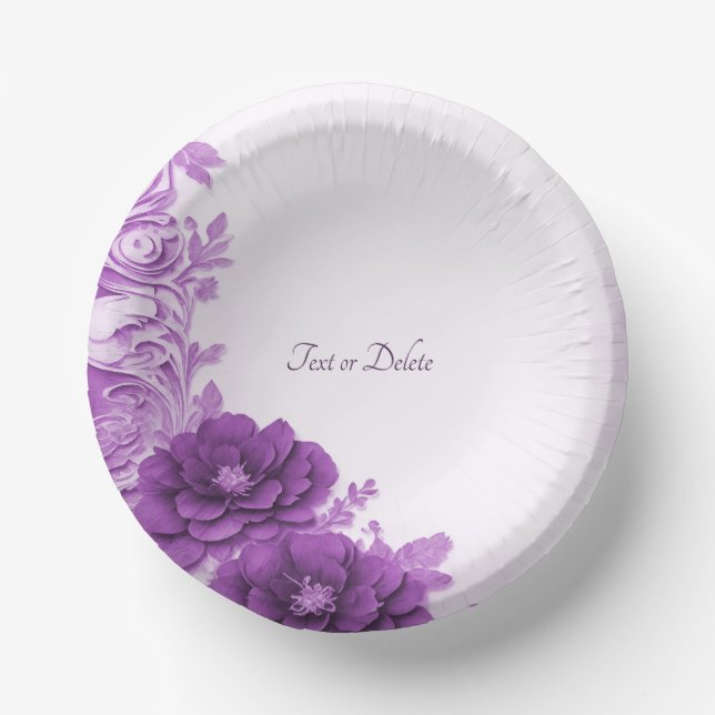 Purple Flowers Flourish Paper Bowls (Front)