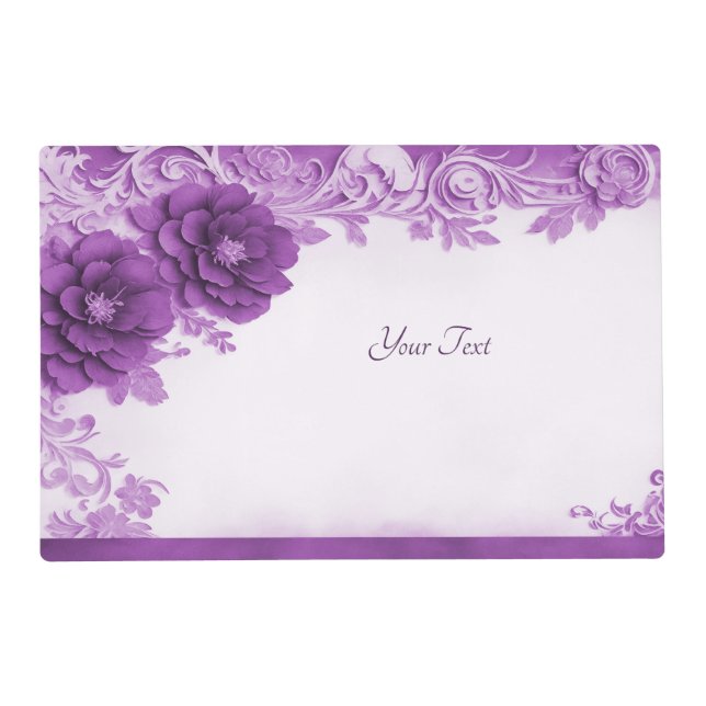 Purple Flowers Flourish Paper Placemat (Front)