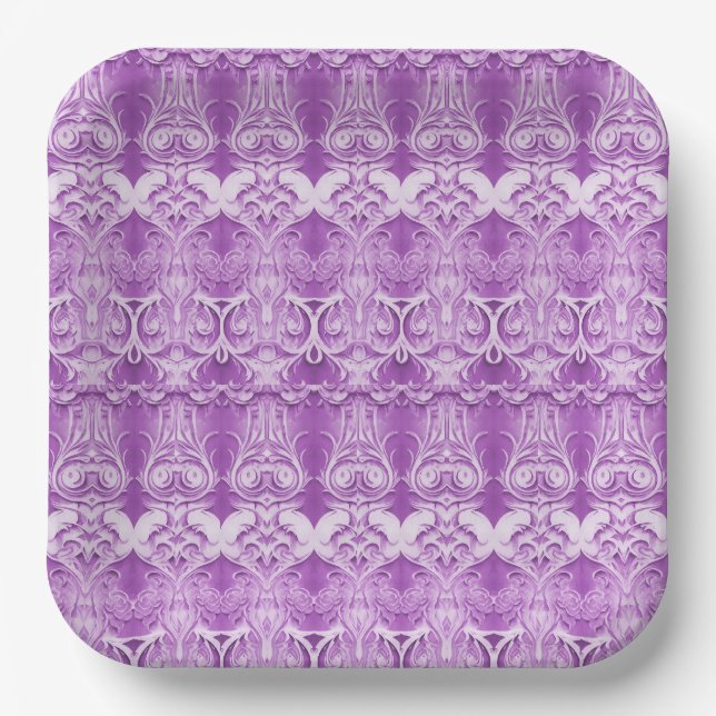 Purple Flowers Flourish Paper Plate (Front)