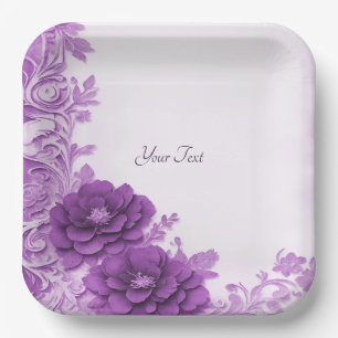 Purple Flowers Flourish Paper Plate