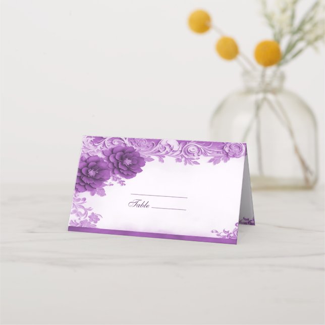 Purple Flowers Flourish Place Card (Front)