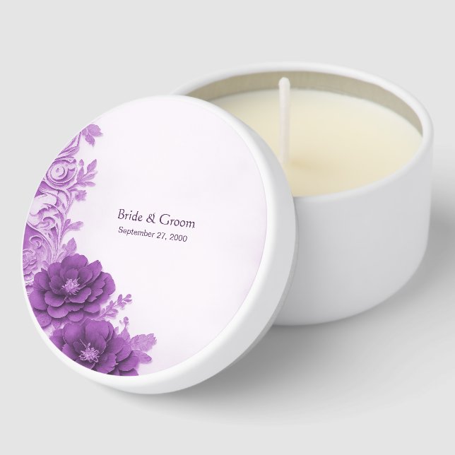 Purple Flowers Flourish Wedding Mini Candle Favors (Corner)