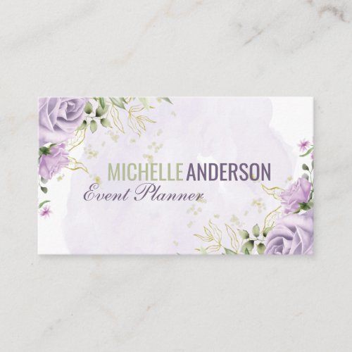 Purple Flowers Foliage  Watercolor Business Card