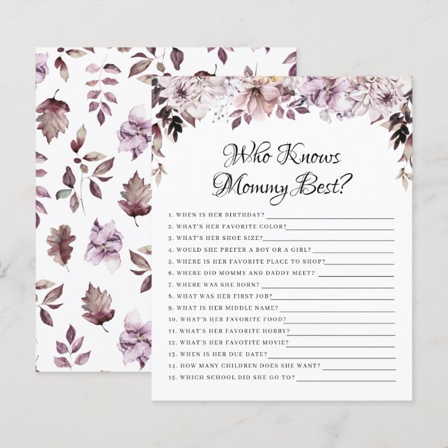 Purple Flowers Foliage Who Knows Mommy Games (Front/Back)