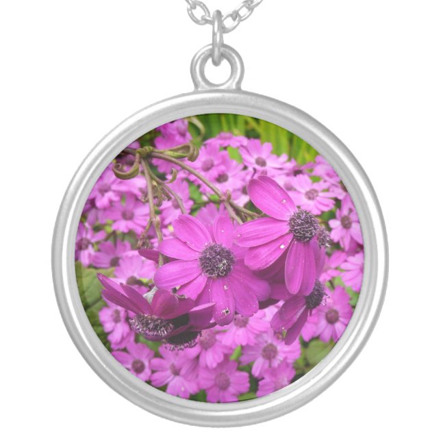 Purple Flowers from San Francisco Silver Plated Necklace (Front)
