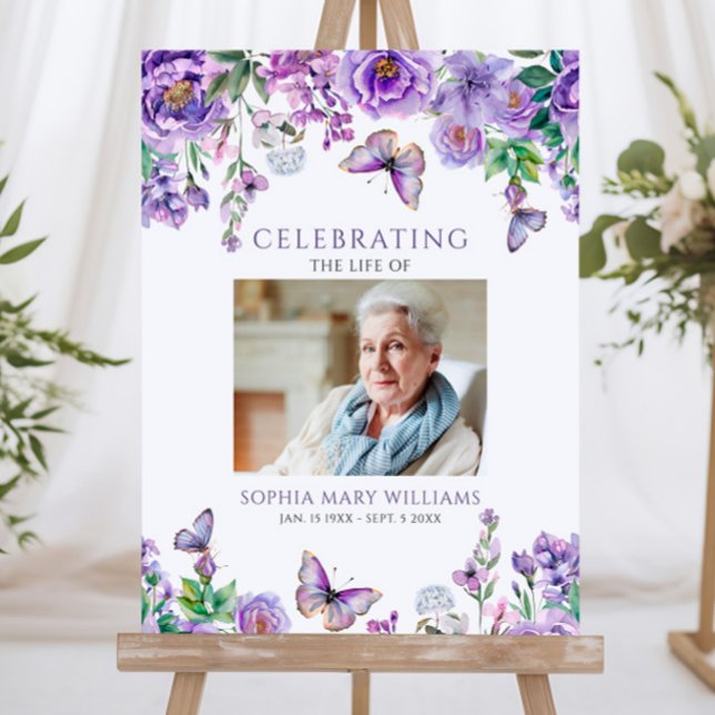 Purple Flowers Funeral Welcome Sign (Creator Uploaded)