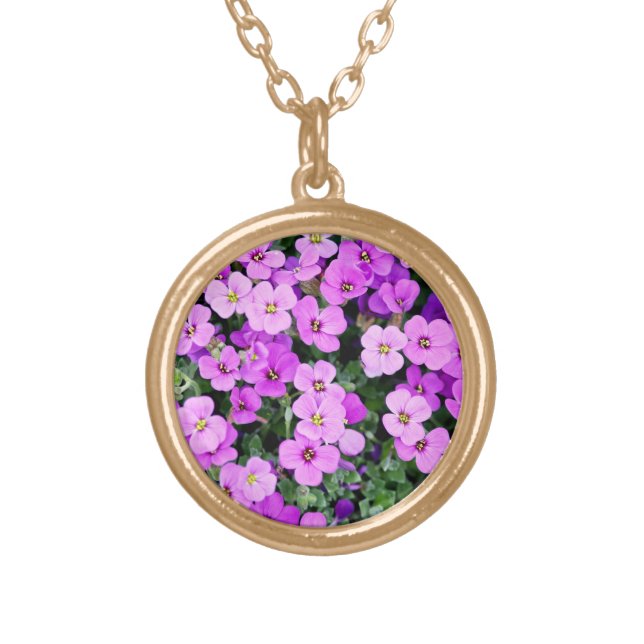 Purple Flowers Garden-22195 Gold Plated Necklace (Front)