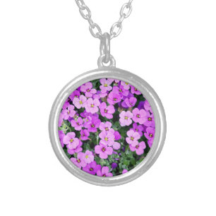 Purple Flowers Garden-22195 Silver Plated Necklace