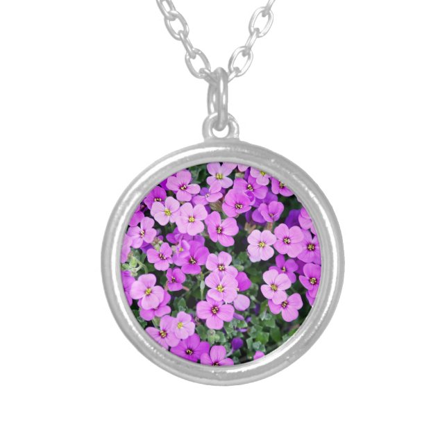 Purple Flowers Garden-22195 Silver Plated Necklace (Front)
