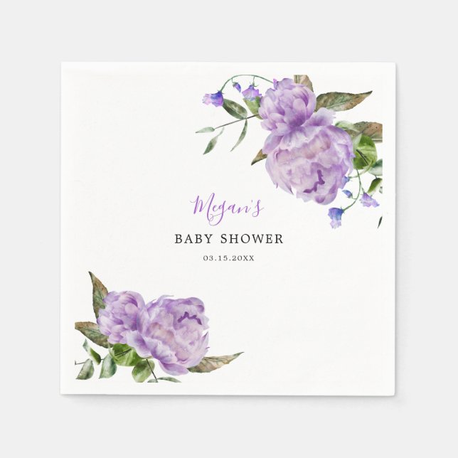 Purple Flowers Garden Baby Shower Napkins (Front)