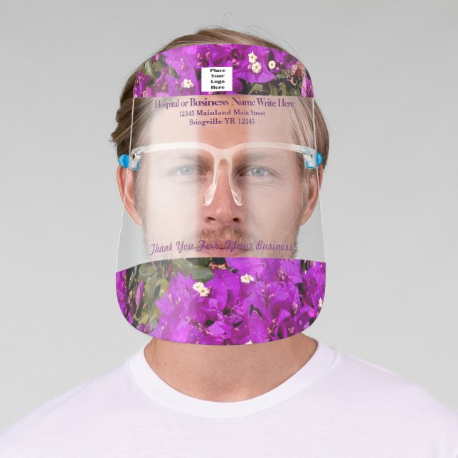 Purple Flowers Garden Business Employee Custom Face Shield (Insitu)