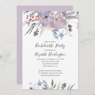 Purple flowers. Garden floral bachelorette party Invitation