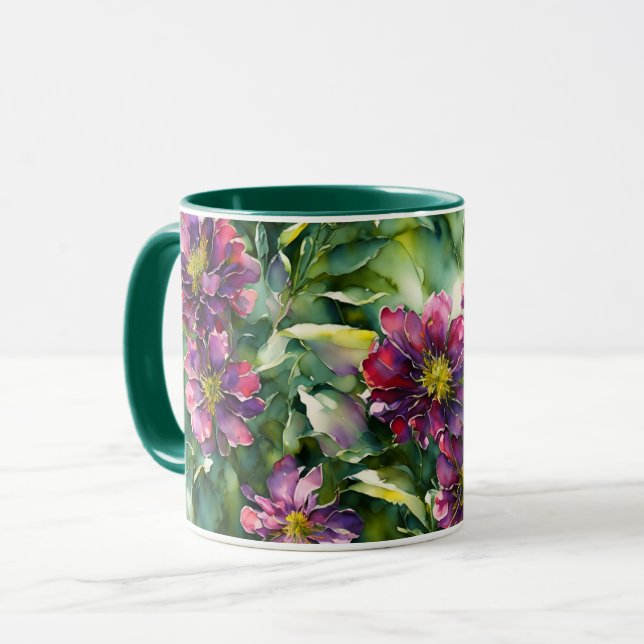 Purple Flowers Garden Floral Mug Cup (Front Left)