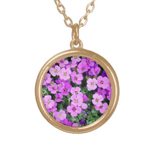 Purple Flowers Garden Gold Plated Necklace