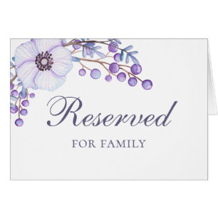 Purple flowers. Garden wedding reserved sign Cards