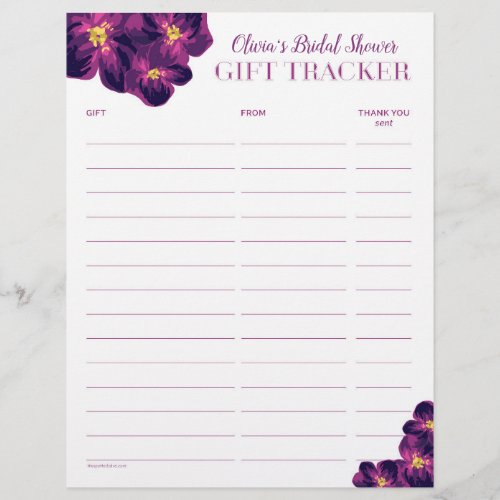 Purple Flowers Gift Tracker Log_Double Sided