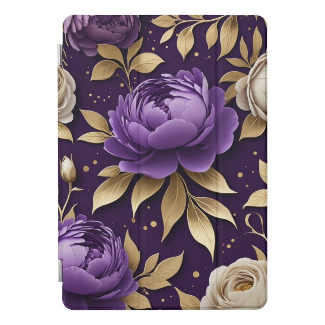 Purple Flowers Gold Leaves  iPad Pro Cover (Front)