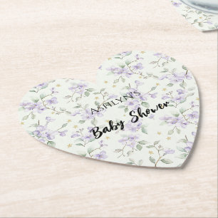 Purple Flowers Gold Stars Moons Baby Shower Paper Coaster