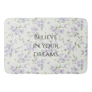 Purple Flowers Gold Stars Moons Bath Mat
