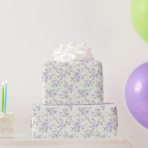 Purple Flowers Gold Stars Moons Birthday Wrapping Paper