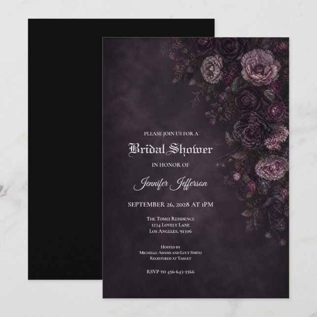 Purple Flowers Gothic Bridal Shower invitation (Front/Back)
