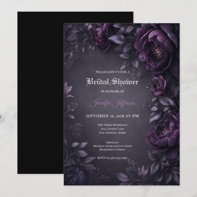 Purple Flowers Gothic Bridal Shower invitation (Front/Back)