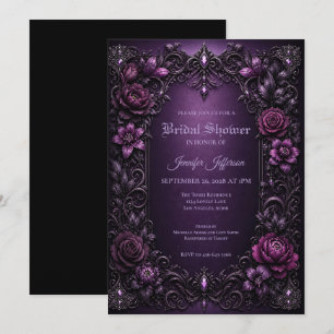Purple Flowers Gothic Bridal Shower invitation