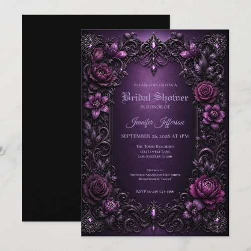 Purple Flowers Gothic Bridal Shower invitation