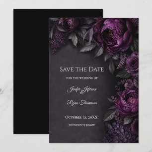 Purple Flowers Gothic Save the date invitation