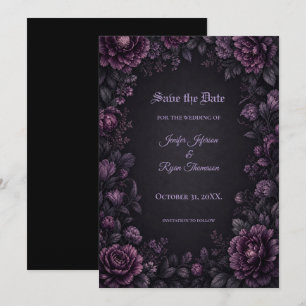 Purple Flowers Gothic Save the date invitation