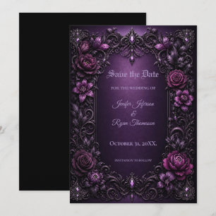 Purple Flowers Gothic Save the date invitation