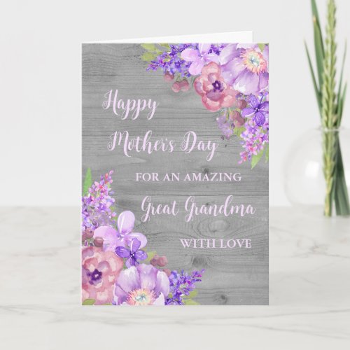 Purple Flowers Great Grandma Happy Mothers Day Card