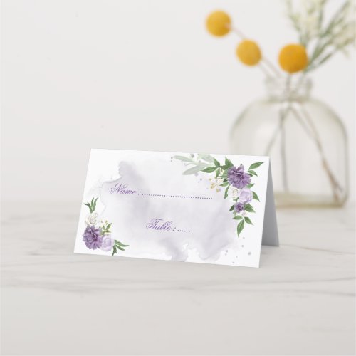 purple flowers green leaves botanical  place card